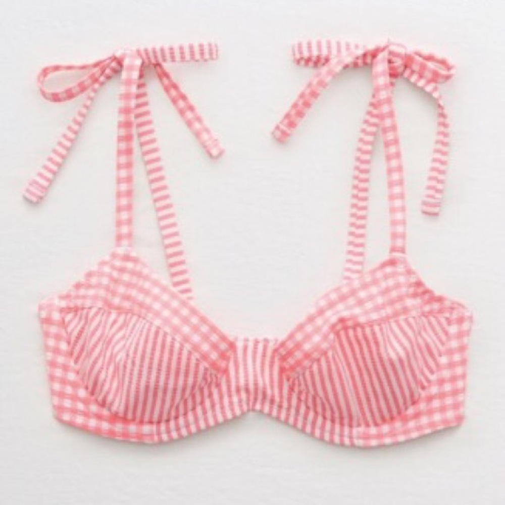Aerie pink gingham swim bikini top underwire